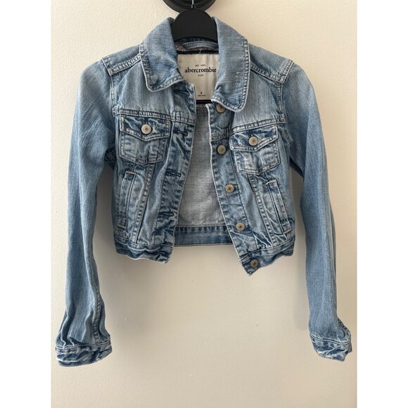 Abercrombie Kids Medium Blue Denim Jacket W/ Floral Lining 100% Cotton Girls But - Picture 1 of 4
